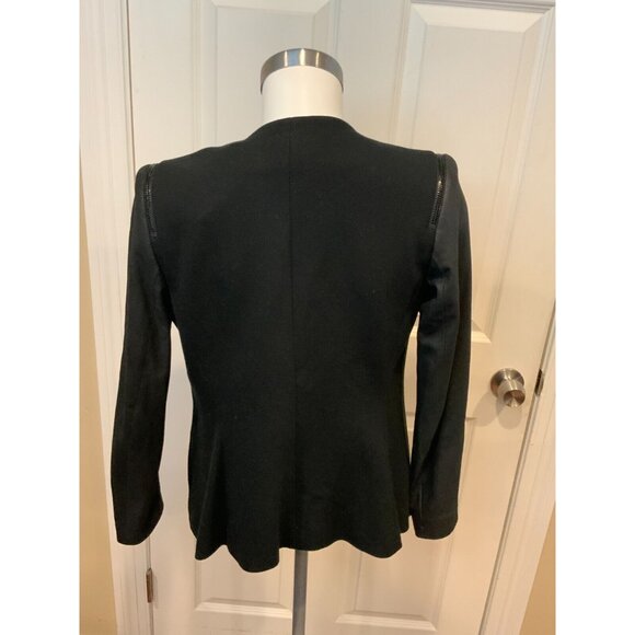 Theory Yaisa Pryor Black Open Front Shoulder Zipper Leather Sleeve Jacket Size S - Picture 5 of 6